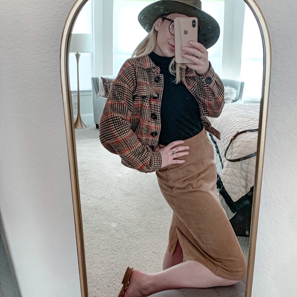 lulus superpower suede tan skirt